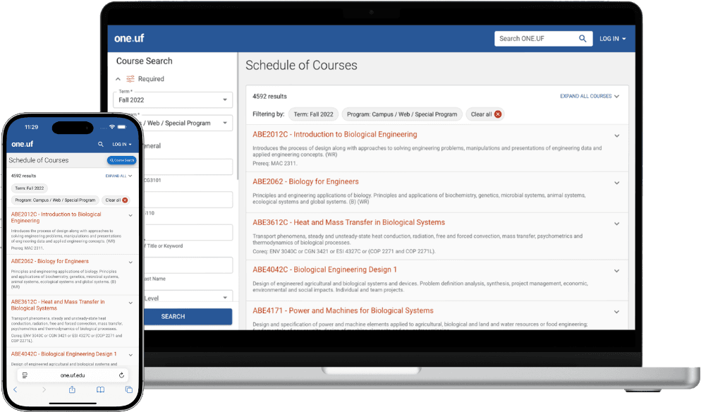 Device screenshots of ONE.UF