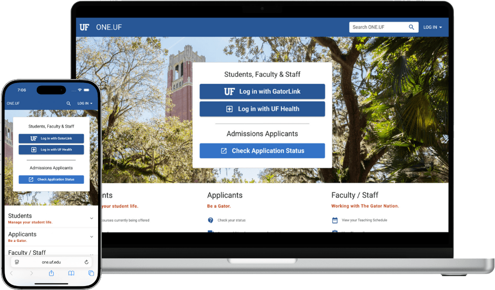 Device screenshots of ONE.UF