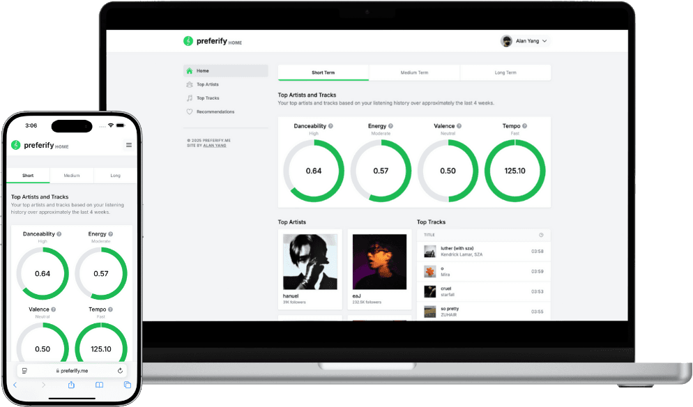 Device screenshots of Preferify
